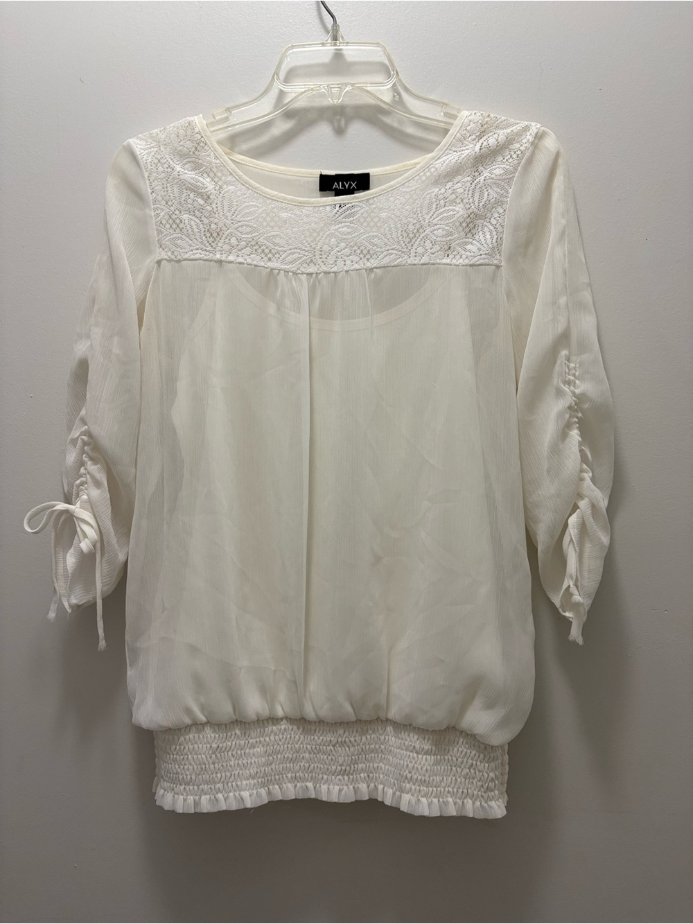 ALYX Cream Lace Yoke Sheer Blouson Top